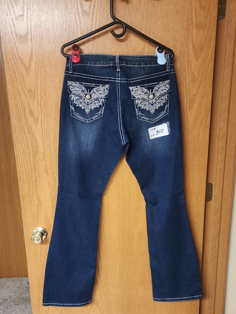 a.n.a Dark Blue Flare Jeans with Embroidered Back Pockets 10x32 number 3411